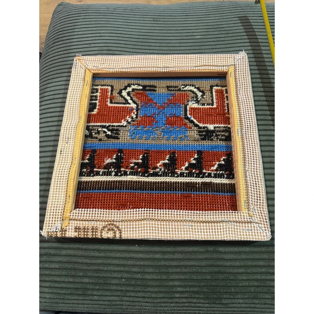 Vintage Needlepoint‎ Tapestry Bird Geometric Southwest Style Framed Art